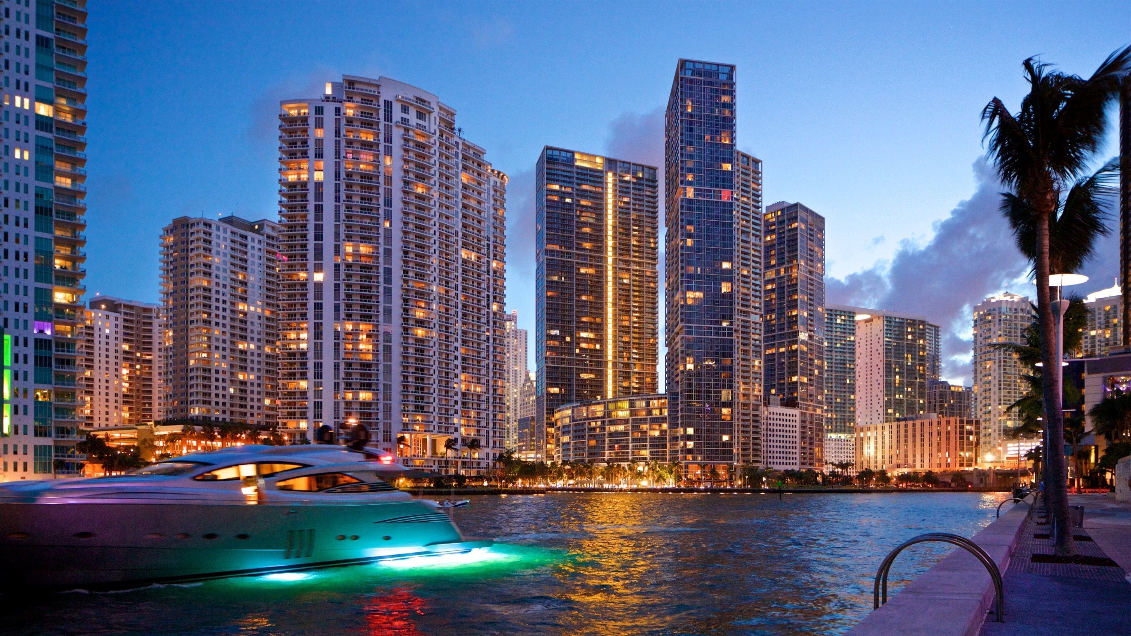 South Florida skyline glowing at sunset